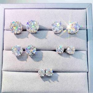 Elegant Silver Crystal Stud Earrings Set